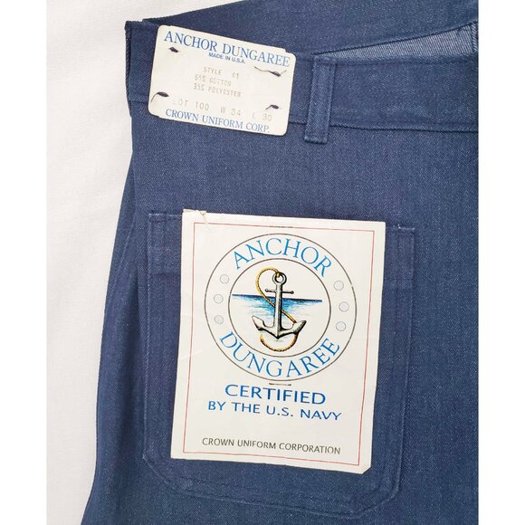 NWT VTG Vintage Crown Uniform Anchor Dungaree Denim Navy Pants Jeans Bell Bottom - Picture 3 of 10